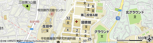 明治大学 生田食堂館 スクエア21 HILLS周辺の地図