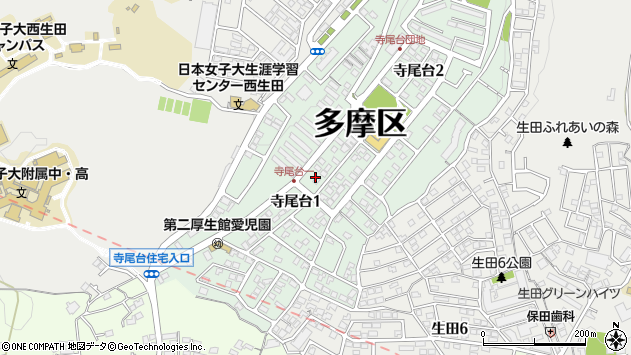 〒214-0005 神奈川県川崎市多摩区寺尾台の地図