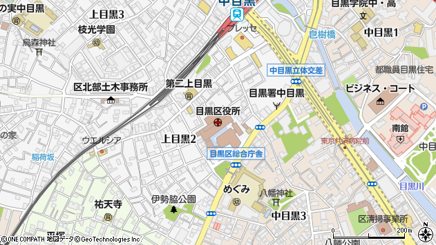 〒152-0000 東京都目黒区（以下に掲載がない場合）の地図