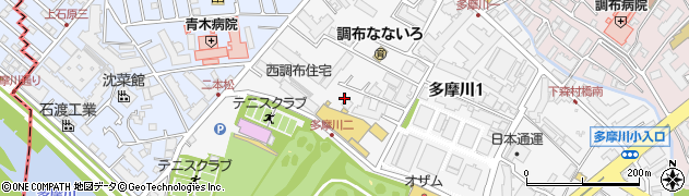 東京都調布市多摩川1丁目11周辺の地図
