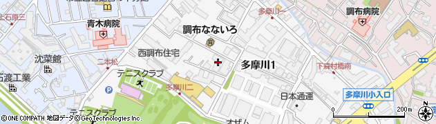 東京都調布市多摩川1丁目13周辺の地図