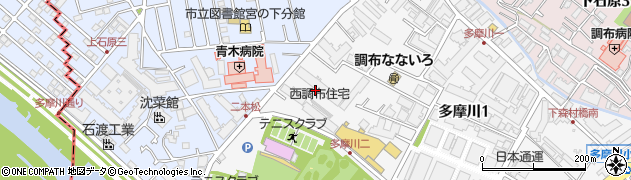 東京都調布市多摩川1丁目8周辺の地図