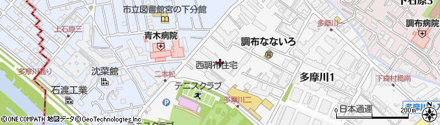 東京都調布市多摩川1丁目8-3周辺の地図