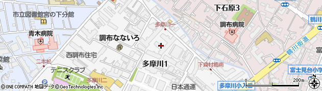東京都調布市多摩川1丁目30周辺の地図
