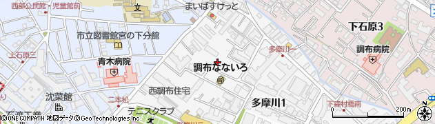 東京都調布市多摩川1丁目17周辺の地図