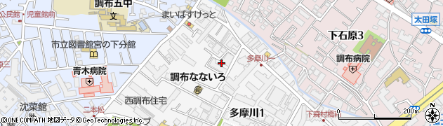 東京都調布市多摩川1丁目19周辺の地図