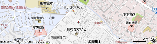 東京都調布市多摩川1丁目20周辺の地図