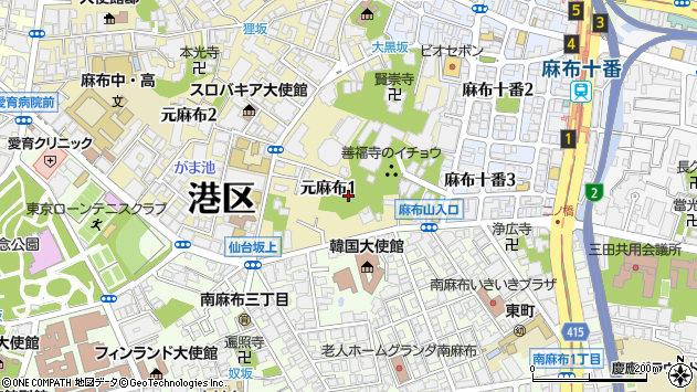 〒106-0046 東京都港区元麻布の地図