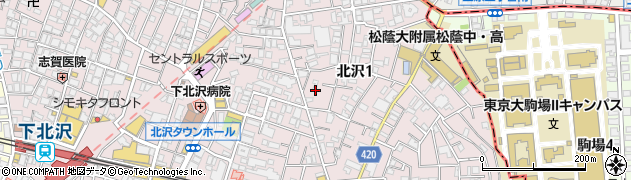 東京都世田谷区北沢1丁目周辺の地図