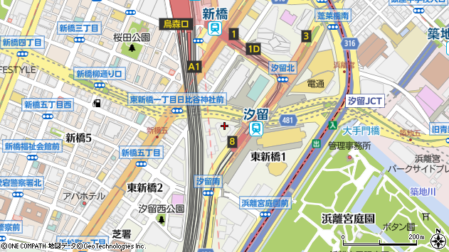 〒105-7208 東京都港区東新橋 汐留メディアタワー（８階）の地図