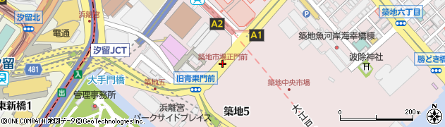 築地市場正門前周辺の地図