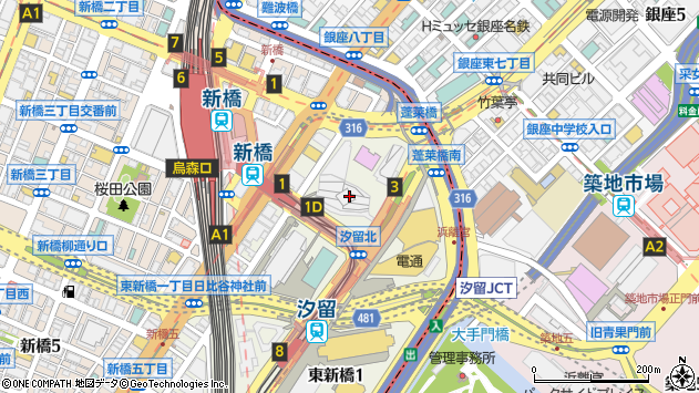 〒105-7143 東京都港区東新橋 汐留シティセンター（４３階）の地図