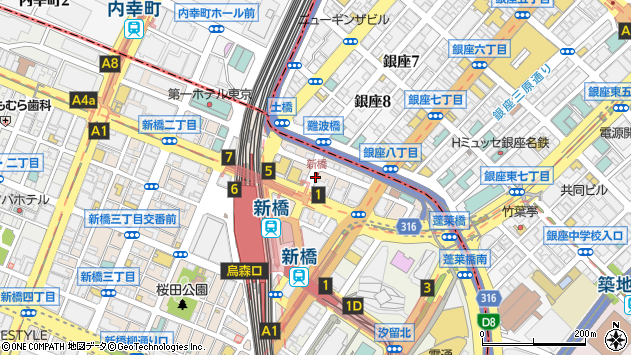 〒105-0004 東京都港区新橋の地図