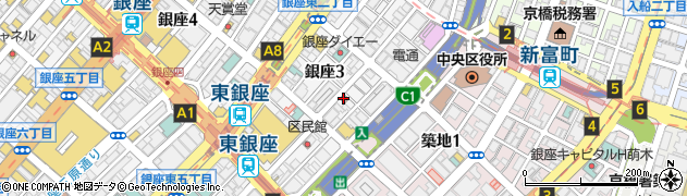 銀座三郵便局周辺の地図