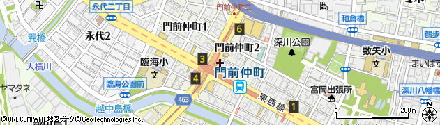 都営地下鉄東京都交通局　大江戸線門前仲町駅周辺の地図