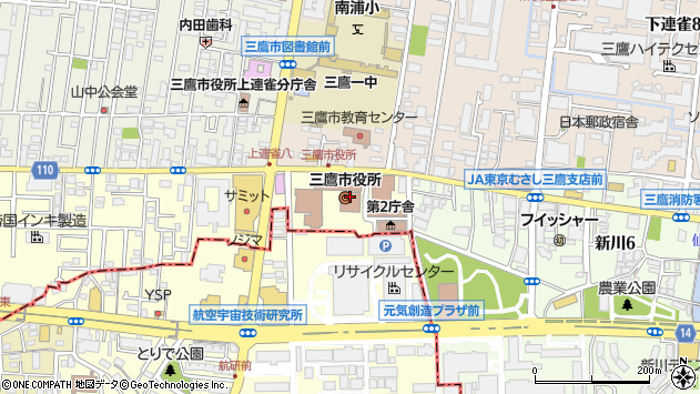 〒181-0000 東京都三鷹市（以下に掲載がない場合）の地図