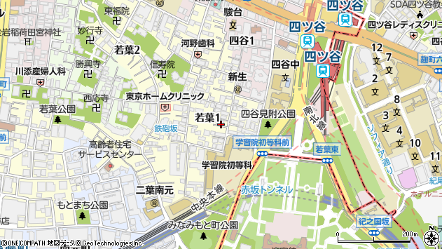 〒160-0011 東京都新宿区若葉の地図