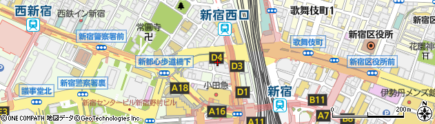 都営地下鉄東京都交通局　大江戸線新宿西口駅周辺の地図