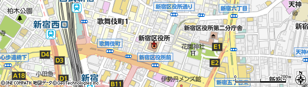 新宿区役所　区議会社会議員団控室周辺の地図