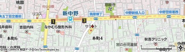 松屋新中野鍋屋横丁店周辺の地図