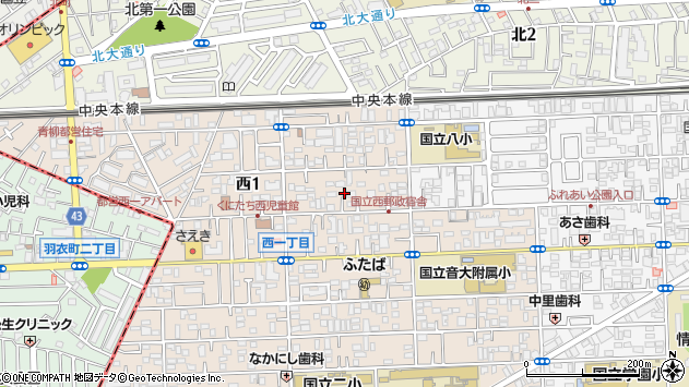 〒186-0005 東京都国立市西の地図