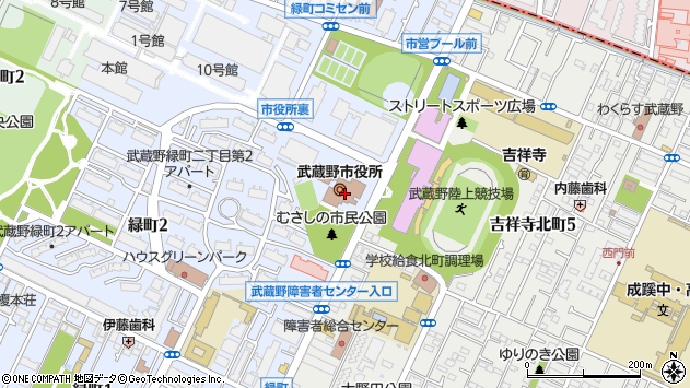 〒180-0000 東京都武蔵野市（以下に掲載がない場合）の地図