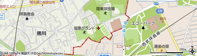 福生市　福東テニスコート周辺の地図