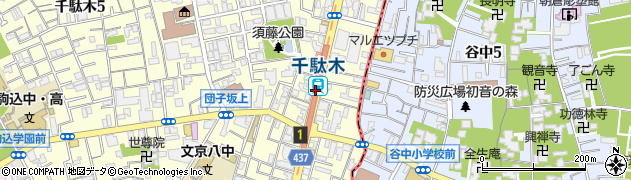 千駄木駅周辺の地図
