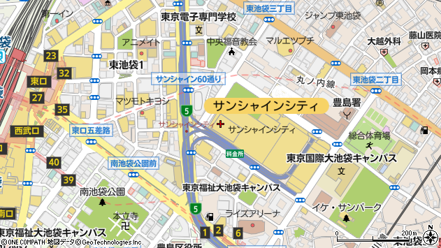 〒170-6014 東京都豊島区東池袋 サンシャイン６０（１４階）の地図