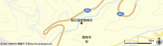 裂石温泉雲峰荘周辺の地図