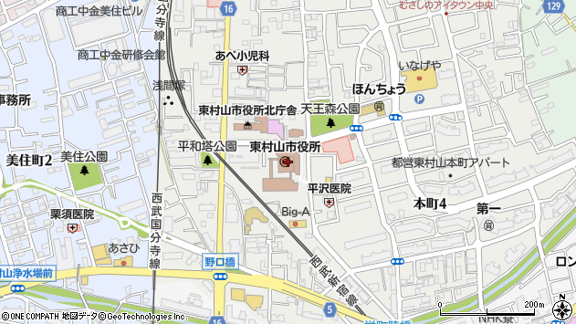 〒189-0000 東京都東村山市（以下に掲載がない場合）の地図