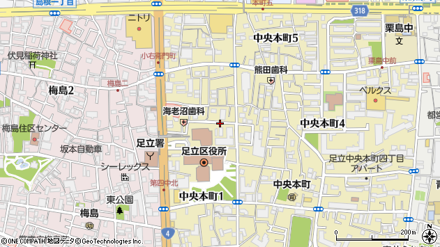 〒120-0011 東京都足立区中央本町２丁目の地図