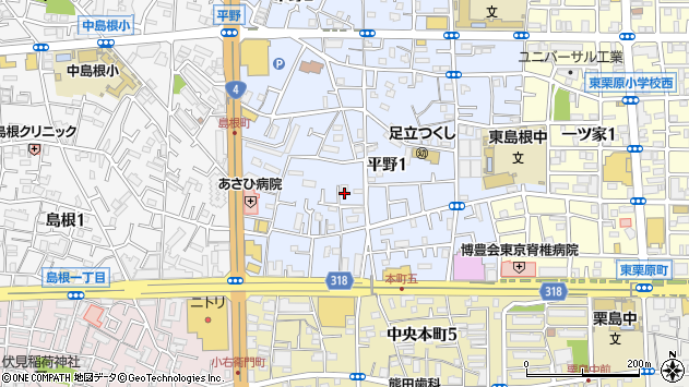 〒121-0076 東京都足立区平野の地図