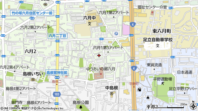 〒121-0814 東京都足立区六月の地図