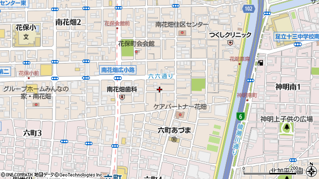 〒121-0062 東京都足立区南花畑の地図