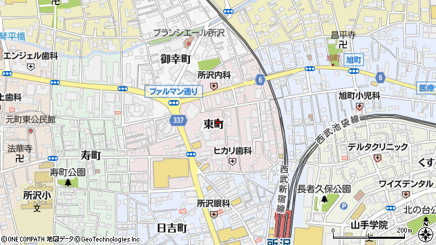 〒359-1116 埼玉県所沢市東町の地図