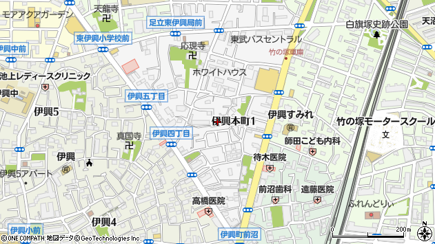 〒121-0807 東京都足立区伊興本町の地図