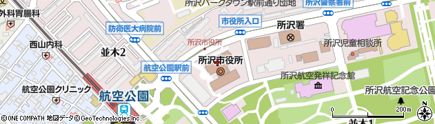 所沢市役所　市民部市政情報センター周辺の地図