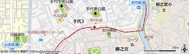 埼玉県草加市手代町周辺の地図