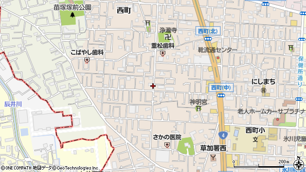〒340-0035 埼玉県草加市西町の地図