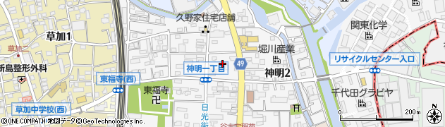 埼玉県草加市神明周辺の地図