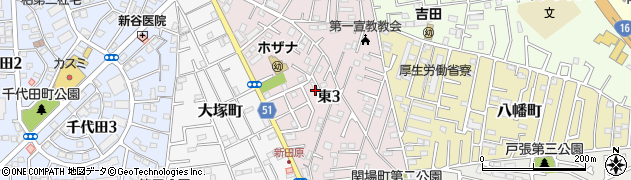 千葉県柏市東3丁目周辺の地図