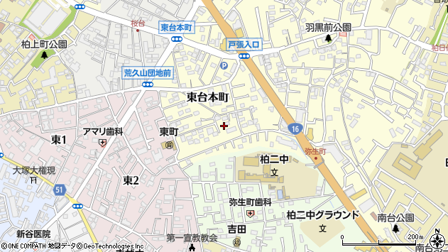 〒277-0013 千葉県柏市東台本町の地図