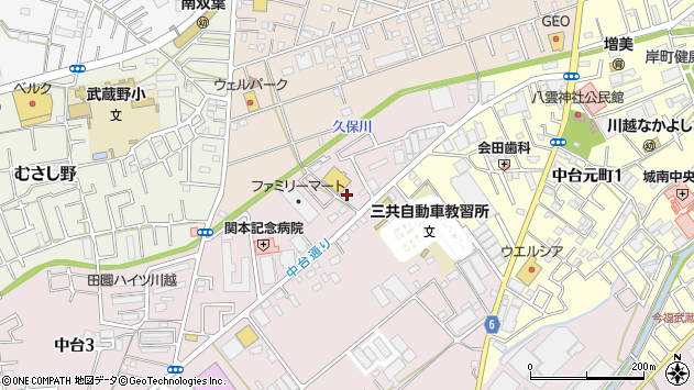 〒350-1159 埼玉県川越市中台の地図