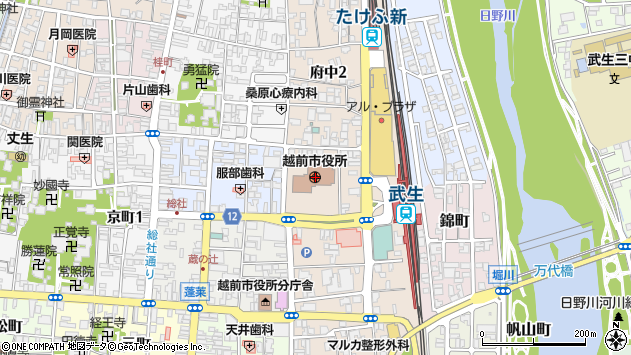 〒915-0000 福井県越前市（以下に掲載がない場合）の地図
