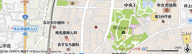 茨城県牛久市中央3丁目25周辺の地図