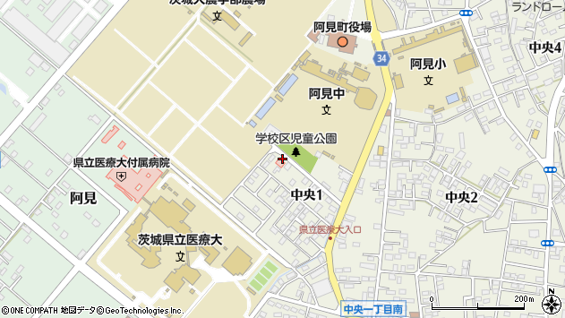 〒300-0332 茨城県稲敷郡阿見町中央の地図
