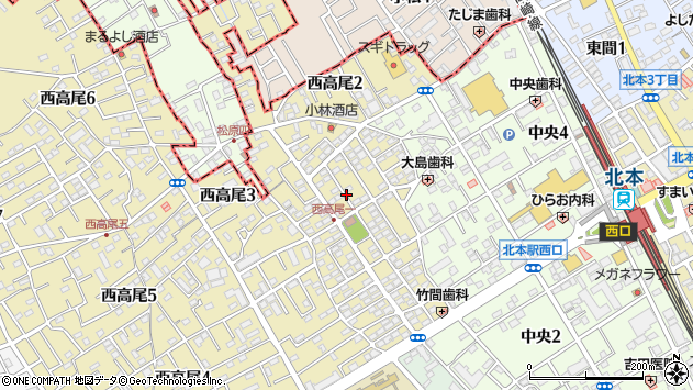 〒364-0035 埼玉県北本市西高尾の地図