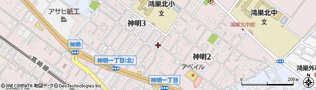 埼玉県鴻巣市神明周辺の地図
