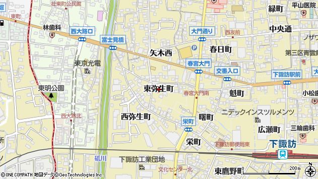 〒393-0083 長野県諏訪郡下諏訪町東弥生町の地図